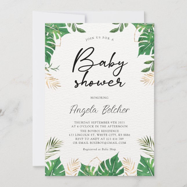Inbjudan till Tropical Grey Baby Shower (Framsida)