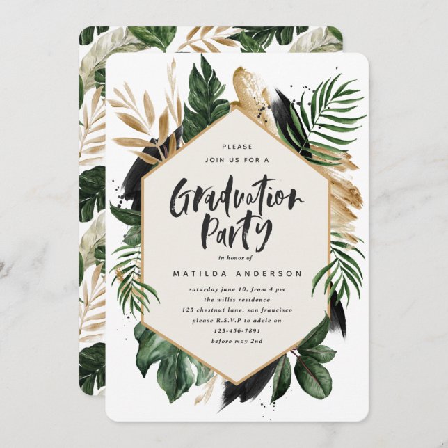 Inbjudan till Tropical löv studenten (Fram/baksida)