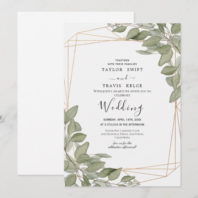 Inbjudan till Tropical Olive Beach Wedding (Fram/baksida)