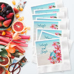Inbjudan till Tropical Plumeria Beach Julfest Pappersservett<br><div class="desc">Pappra blöjor av typen Mingle och jingle för en jul i party med tropiskt tema. Blå vatten och strandsandbakgrund med vattenblå textmall. En runda blommor från boll prydnadsföremål och rosa frangipani dekorerar. Välj vilken stil-napkin som helst för cocktails och/eller middag.</div>