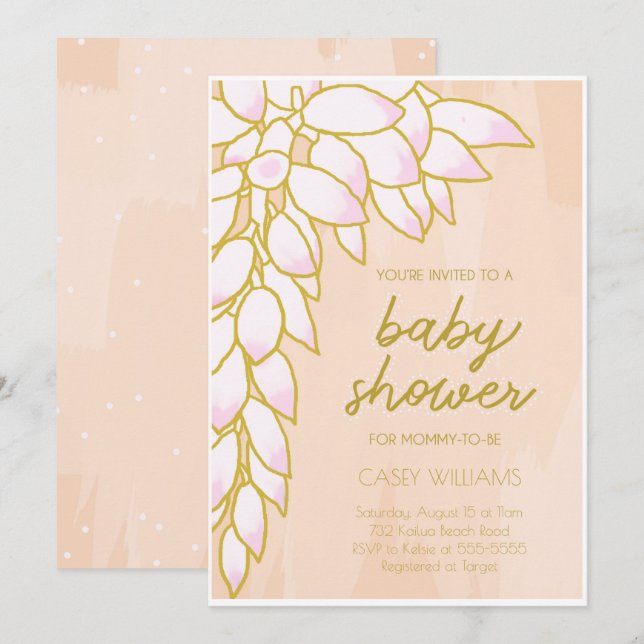 Inbjudan till Tropical Rosa  Baby Shower-blommigt (Fram/baksida)