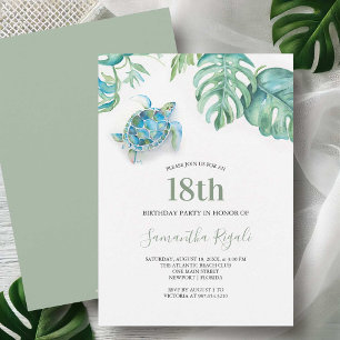 Inbjudan till Tropical Sea Turtle Watercolor Birth