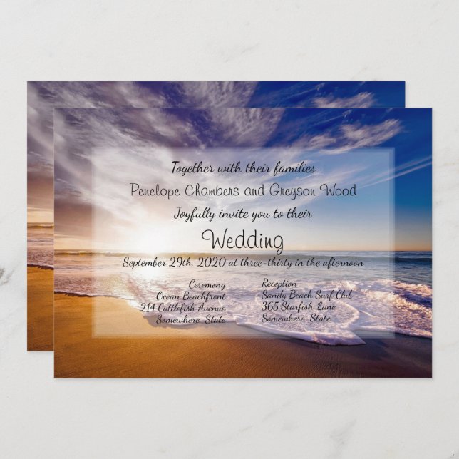 Inbjudan till Tropical Sunset Beach Wedding (Fram/baksida)