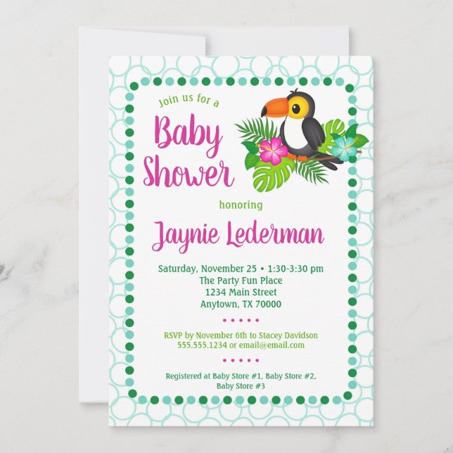 Inbjudan till Tropical Toucan Baby Shower (Framsida)