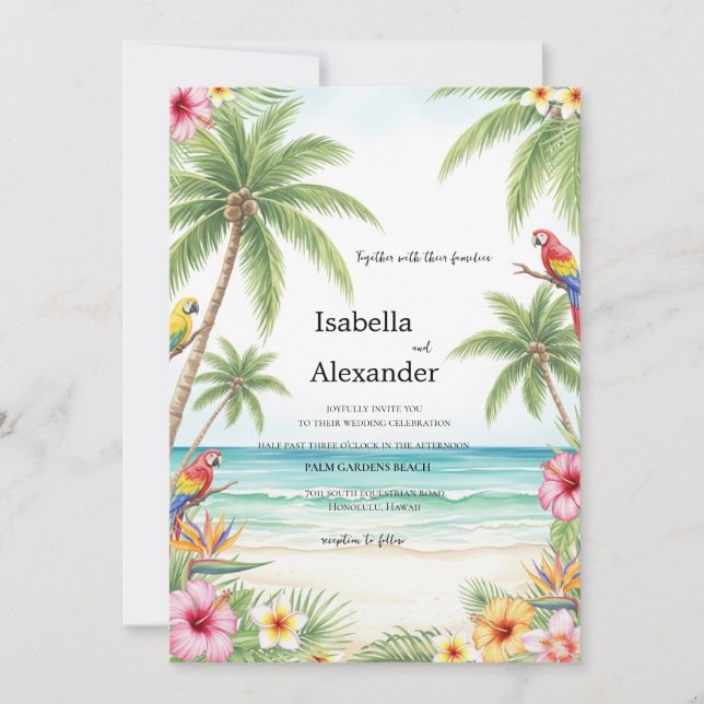 Inbjudan till Tropical Watercolor Beach Wedding (Framsida)