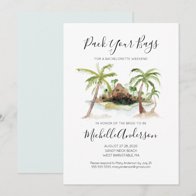 Inbjudan till Tropiken Bachelorette Helg (Fram/baksida)