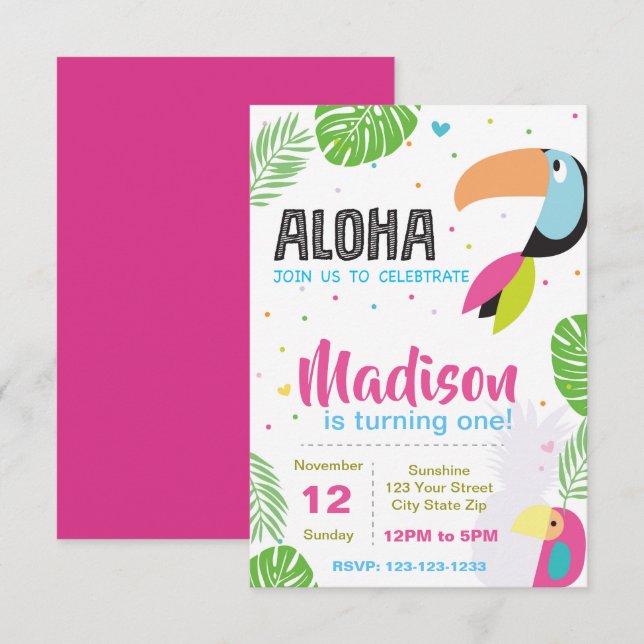 Inbjudan till tropisk födelsedag (Fram/baksida)