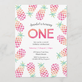 Inbjudan till tropisk födelsedag för rosa pinäpple