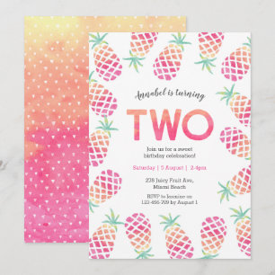 Inbjudan till tropisk rosa-ananas-födelsedag