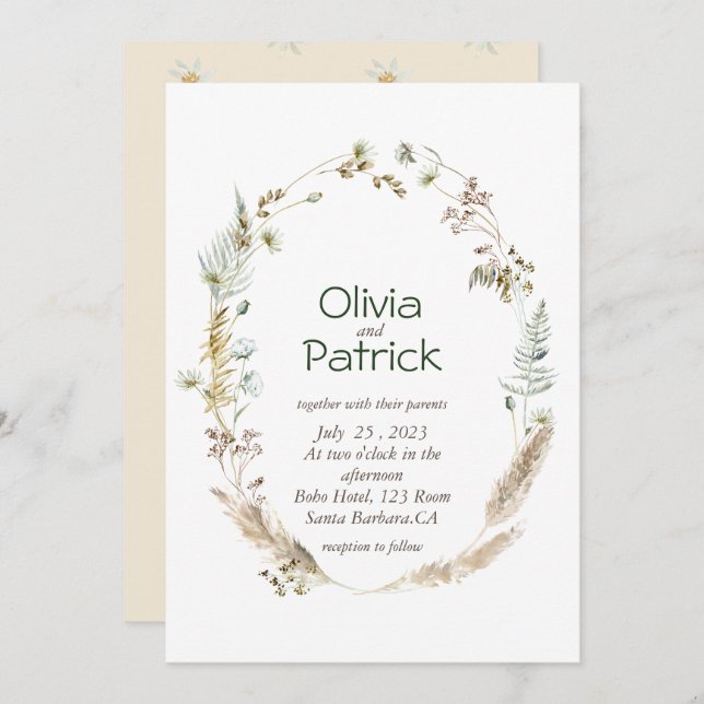 Inbjudan till tropisk vild-blomma (Fram/baksida)