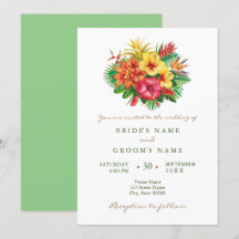 Inbjudan till tropiska bröllop med färgstark blomm