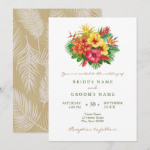 Inbjudan till tropiska bröllop med färgstark blomm