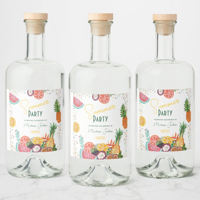 Inbjudan till tropiska frukter på gulten sommartid spritflaskor etikett (Flaskor)