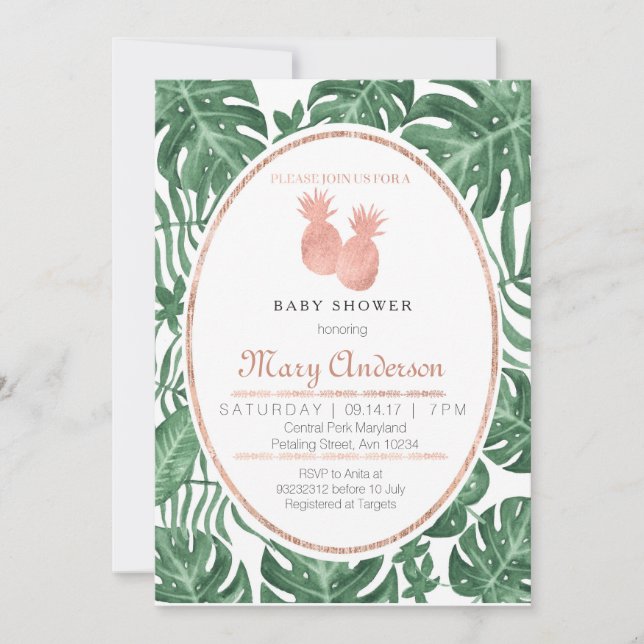 Inbjudan till Tropiskt anananas babyskor (Framsida)