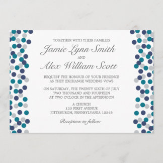Inbjudan till turkoise Navy Grått Polka Dot Weddin