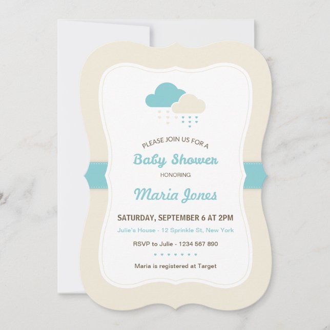 Inbjudan till turkos Cloud Baby Shower (Framsida)