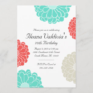 Inbjudan till turkos Coral Zinnia Flower Birthday