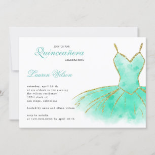 Inbjudan till turkos Glitter Gown Quinceanera