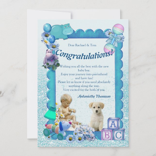 Inbjudan till turkos Grönt Blue Baby Shower (Framsida)