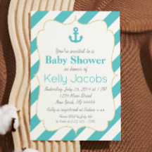 Inbjudan till turkos och Guld Nautical Baby Shower