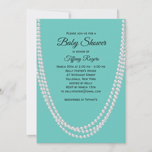 Inbjudan till turkos- och Pearls Baby Shower (Framsida)