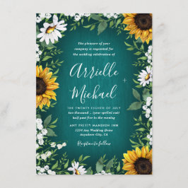 Inbjudan till turkos Solrosslungor Rustic Wedding