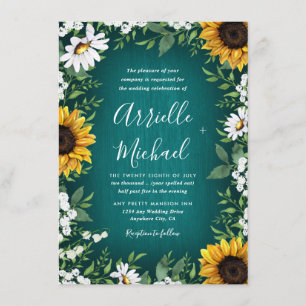 Inbjudan till turkos Solrosslungor Rustic Wedding