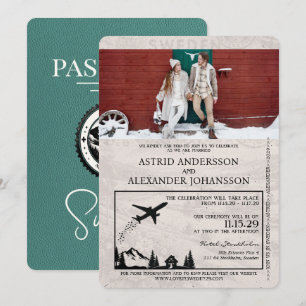 Inbjudan till turkos Sverige Passport Wedding