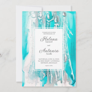 Inbjudan till turkos Teal Abstrakt Wedding