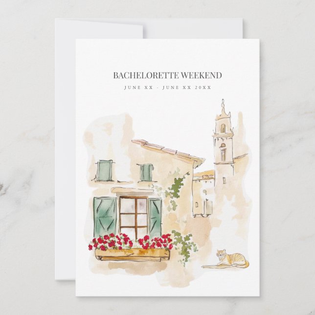 Inbjudan till Tuscany Watercolor Bachelorette Helg (Framsida)