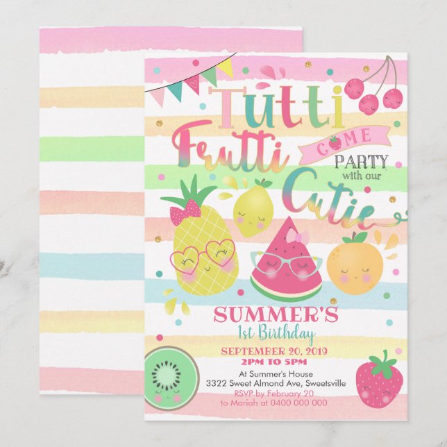 Inbjudan till Tutti Frutti-partiet - Fruktinbjudan (Fram/baksida)