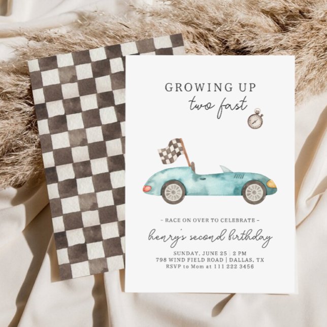 Inbjudan till tvåårsfest med tema racerbil (Skapare uppladdad)