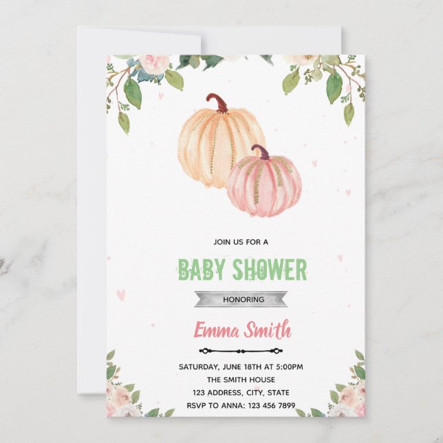 Inbjudan till tvilling-shower med rosa pumpa (Framsida)