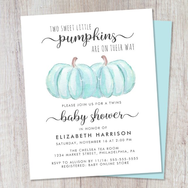 Inbjudan till tvillingpojkar Babyshower med Pumpa  (Celebrate the upcoming arrival of your autumn twin baby boys with a pumpkin-themed baby shower)