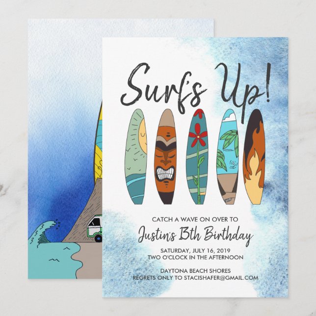 Inbjudan till Tween Surfing Party (Fram/baksida)