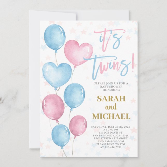 Inbjudan till twillingar Boy and Girl Baby Shower (Framsida)