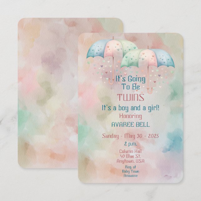 Inbjudan till twillingar Boy and Girl Baby Shower (Fram/baksida)