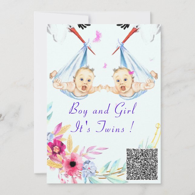 Inbjudan till twillingar Boy and Girl QR Code Baby (Baksida)