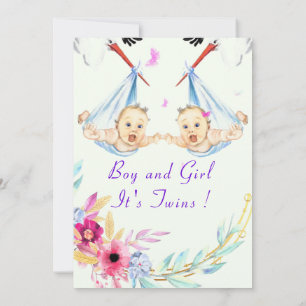 Inbjudan till twillingar Boy and Girl Stork Baby S