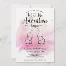 Inbjudan till twillingar Elefants Baby Shower