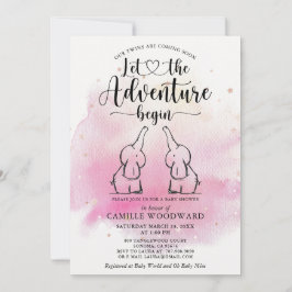 Inbjudan till twillingar Elefants Baby Shower