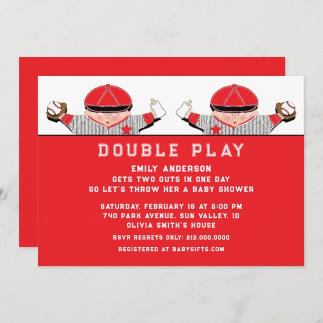 Inbjudan till twillingar för babyvisningsprogram (Fram/baksida)