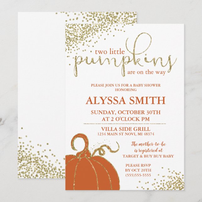 Inbjudan till twillingar Little Pumpkins Fall Baby (Fram/baksida)