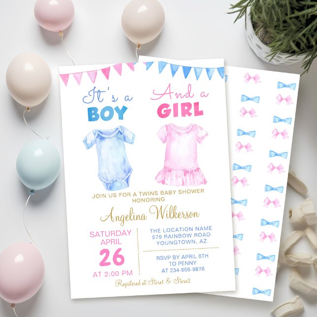 Inbjudan till Twin Boy and Girl Blue Baby Shower R (Skapare uppladdad)