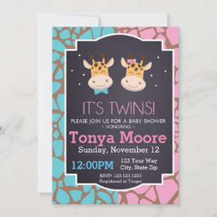 Inbjudan till Twin Boy and Girl Giraffe Baby Showe