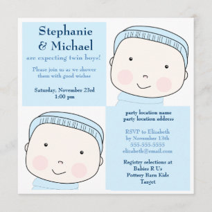 Inbjudan till Twin Boy Blue Par Baby Shower