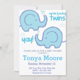 Inbjudan till Twin Elephant Baby Shower (pojkar)