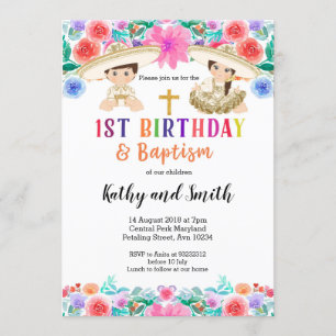 Inbjudan till Twin Fiesta Birthday och Baptism