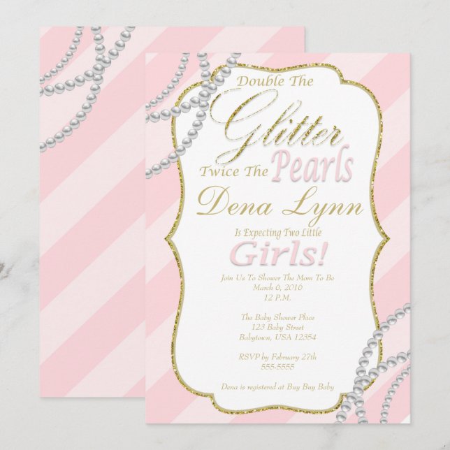Inbjudan till Twin Girls Baby Shower (Fram/baksida)