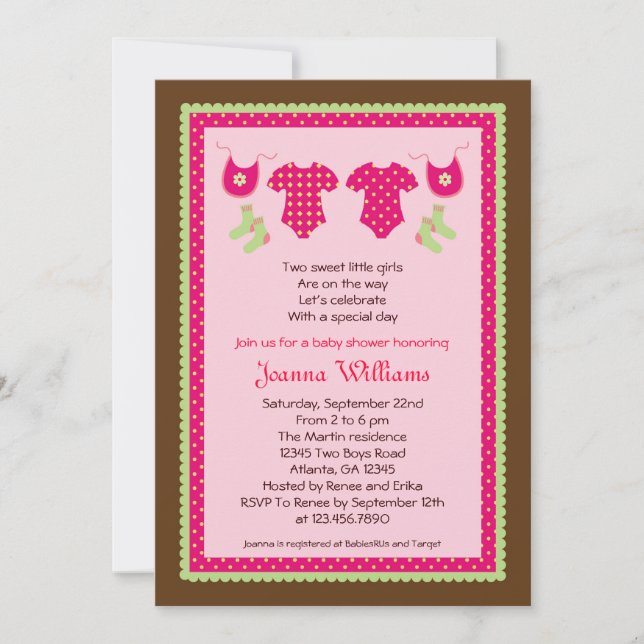 Inbjudan till Twin Girls Baby Shower (Framsida)
